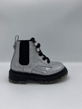 Nina Coelette Silver Grey Glitter Combat Lace-Up Boots Memory Foam Toddler 7